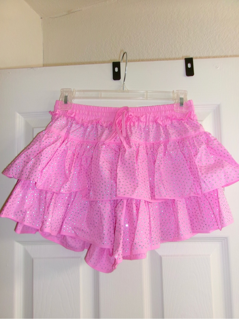 Main Strip Pink Sequin Ruffle Skirt-Style Shorts